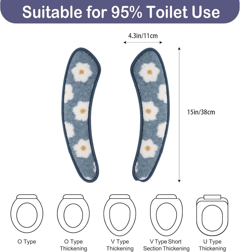 Iensen Thick and Warm Toilet Seat Cover – Washable, Reusable Cushion with TPR Adhesive & Floral Pattern for Comfort & Insulation (Blue) - Image 2